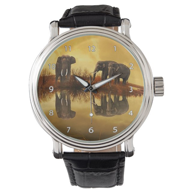 Elephant Trio Wildlife Wrist Watch Armbandsur (Framsida)