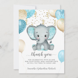 Elephant Turquiose Balloons Baby Shower Tack Kort