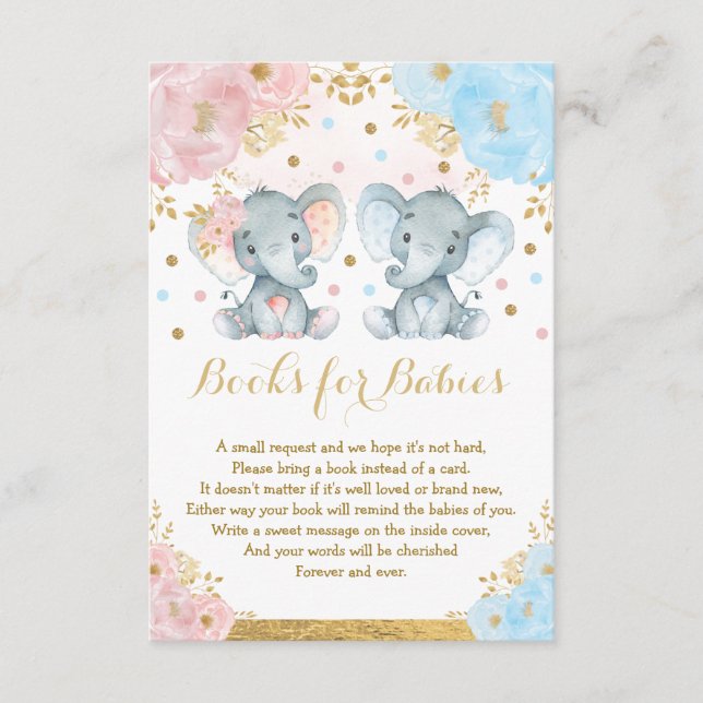 Elephant Twillingar Blue Rosa Blommigt Bokar för S Tilläggskort (Framsida)