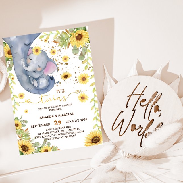 Elephant Twillingars Greenery Boho Baby Shower Inbjudningar (Skapare uppladdad)