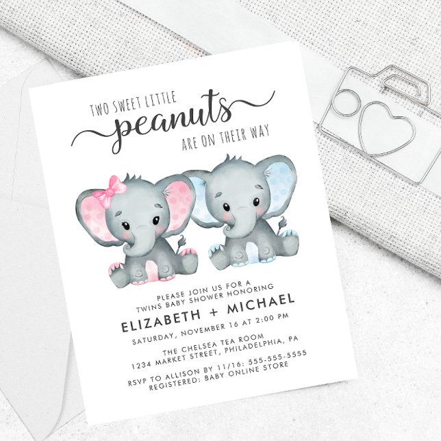 Elephant Twin Boy Par Baby Shower Inbjudan (Skapare uppladdad)
