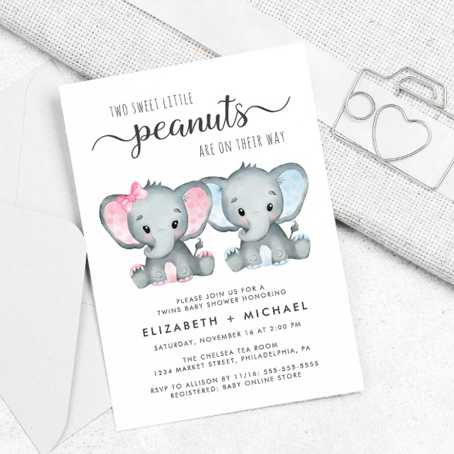 Elephant Twin Boy Par Baby Shower Inbjudningar (Skapare uppladdad)