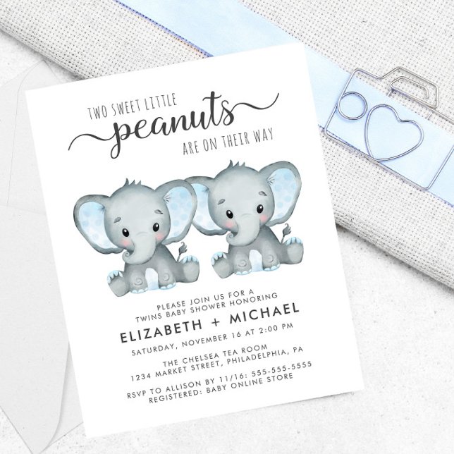 Elephant Twin Boys Baby Par Shower-inbjudan (Skapare uppladdad)