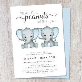 Elephant Twin Boys Baby Shower Inbjudningar