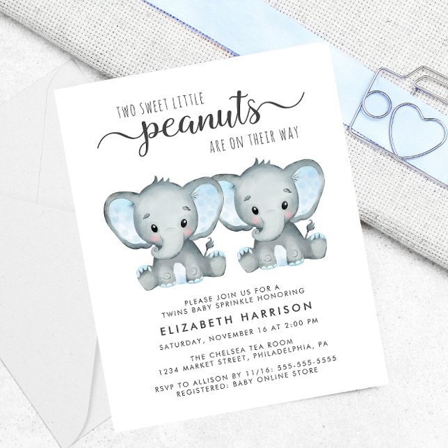 Elephant Twin Boys Baby Sprinkle Budget Inbjudan (Skapare uppladdad)