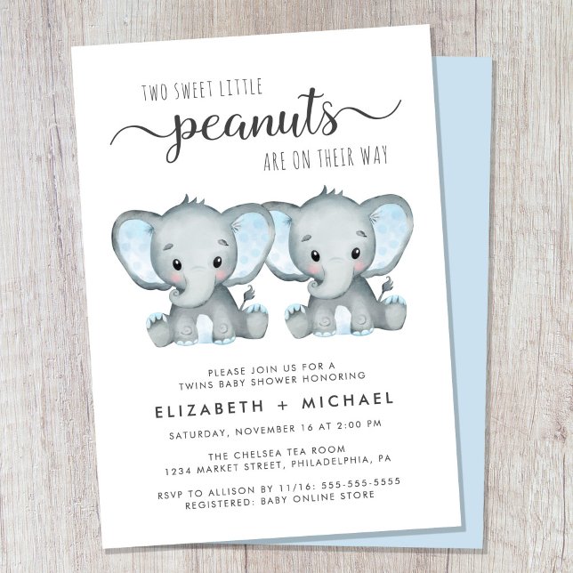 Elephant Twin Boys Par Baby Shower Inbjudningar (Cute twin boys couples baby shower invitation)