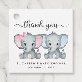 Elephant Twin Flicka Boy Shower Tack Gåvor Etiketter