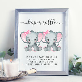 Elephant Twin Flicka Shower Diaper Raffle Poster
