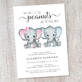 Elephant Twin Girl Boy Baby Sprinkle Inbjudningar