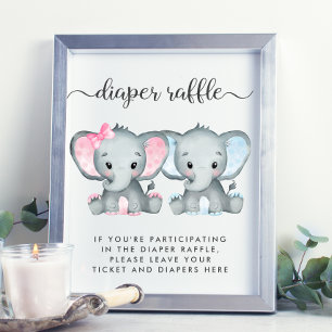 Elephant Twin Girl Boy Shower Raffle Poster
