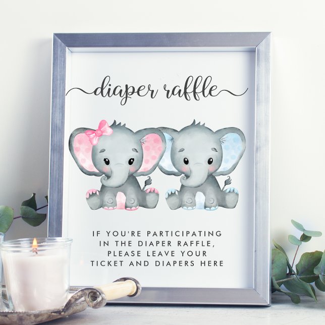 Elephant Twin Girl Boy Shower Raffle Poster (Skapare uppladdad)