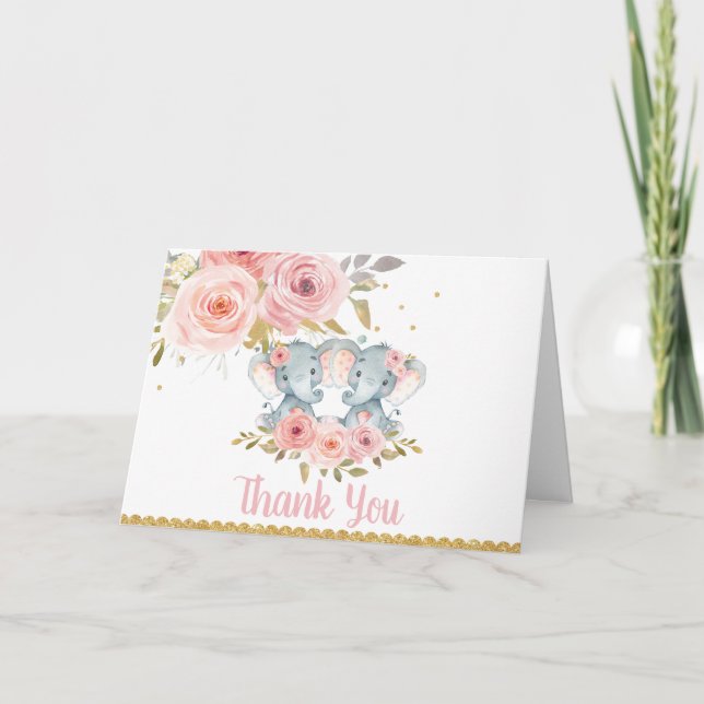 Elephant Twin Girls Baby Shower Birthday Tack (Framsida)
