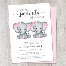 Elephant Twin Girls Baby Shower Inbjudningar