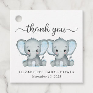 Elephant Twin Pojke Shower Tack Gåvor Etiketter