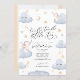 Elephant Twinkle Little Star Gult Baby Shower Inbjudningar