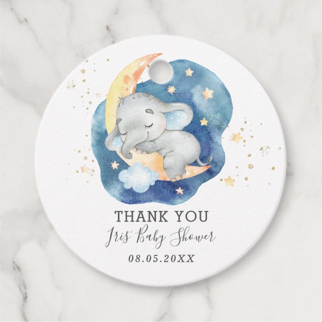 Elephant Twinkle Little Star Pojke Tack Gåvor Etiketter (Framsida)