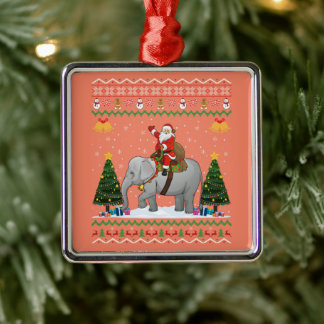 Elephant Ugly Julafton Gift Santa Riding Elephant Julgransprydnad Metall