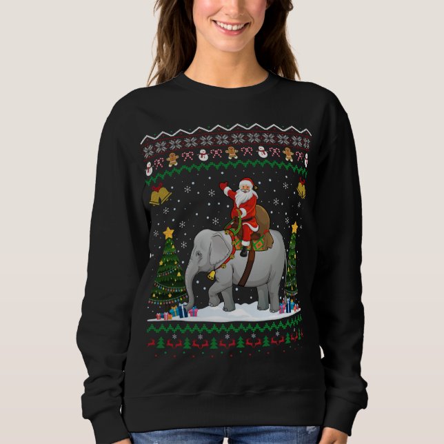 Elephant Ugly Julafton Gift Santa Riding Elephant  T Shirt (Framsida)