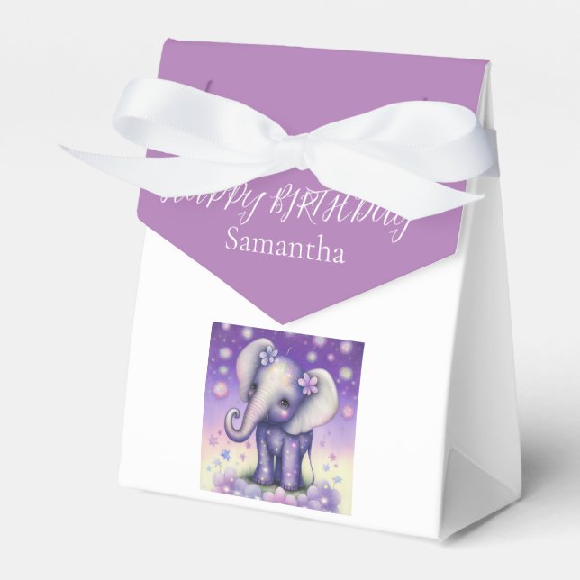 Elephant underbar Lila blommor Birthday Favor Box Presentaskar (Framsidan Sidan)