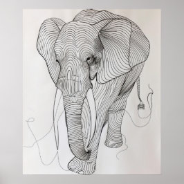 Elephant Vågigt Minimalist Line Art Poster