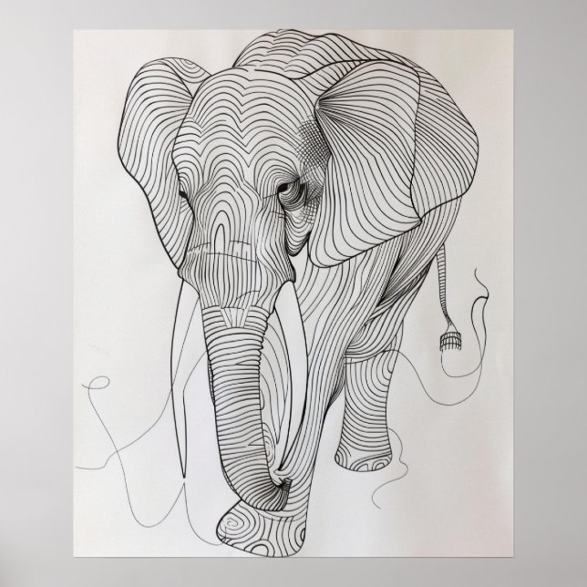 Elephant Vågigt Minimalist Line Art Poster (Framsidan)