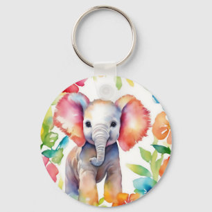 Elephant Vibrant Watercolor Nyckelring