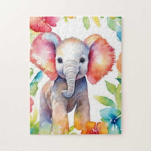 Elephant Vibrant Watercolor Pussel (Vertikal)