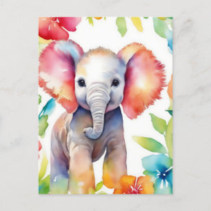 Elephant Vibrant Watercolor Vykort