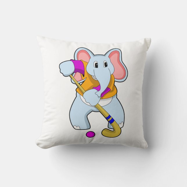 Elephant vid Hockey med Hockey fladdermus Kudde (Framsida)