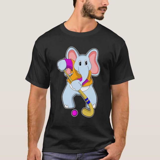 Elephant vid Hockey med Hockey fladdermus T Shirt (Framsida)