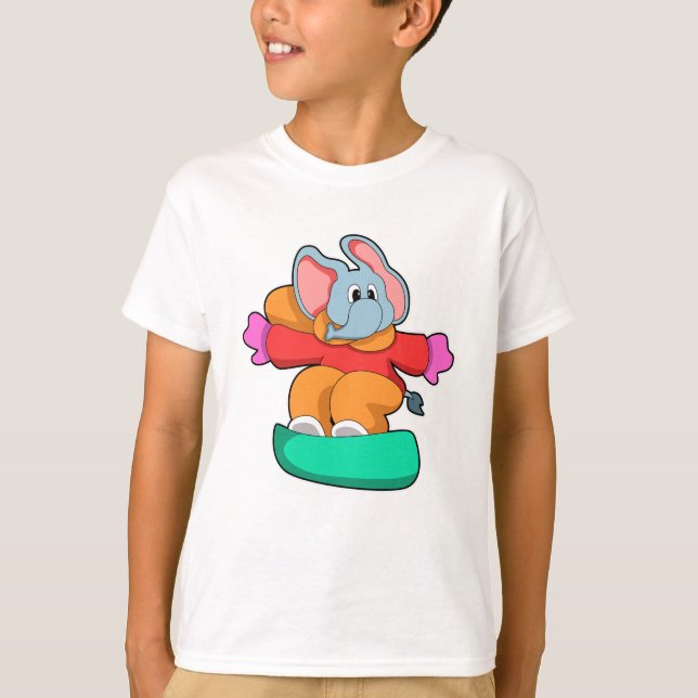 Elephant vid Snowboarding med Snowboard T Shirt (Framsida)