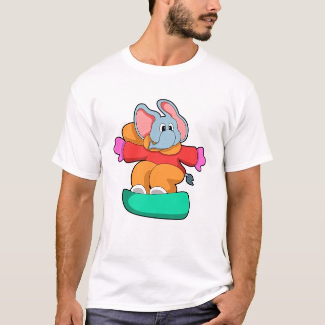 Elephant vid Snowboarding med Snowboard T Shirt (Framsida)