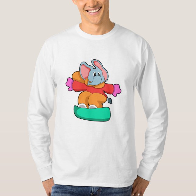 Elephant vid Snowboarding med Snowboard T Shirt (Framsida)