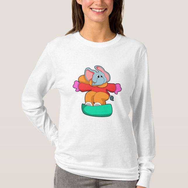 Elephant vid Snowboarding med Snowboard T Shirt (Framsida)