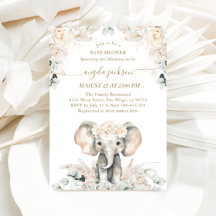 Elephant Vit ros Boho Pampas Flicka Shower Inbjudningar