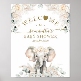 Elephant Vit ros Boho Pampas Flicka Shower Poster