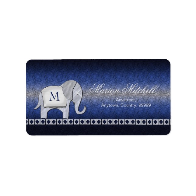 Elephant Walk Monogram Silver/Blue ID390 Adressetikett (Framsidan)