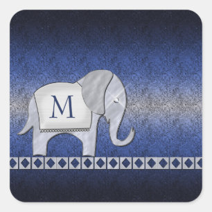 Elephant Walk Monogram Silver/Blue ID390 Fyrkantigt Klistermärke