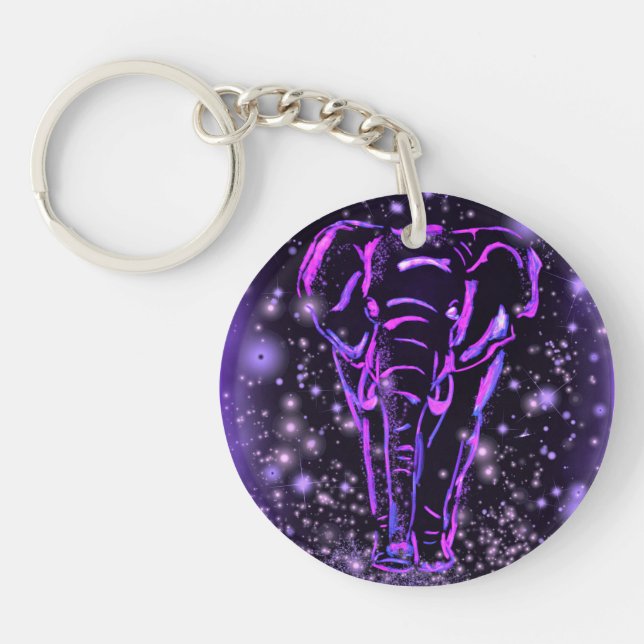 Elephant Walking at Night Keychain Lila Rosa (Framsidan)