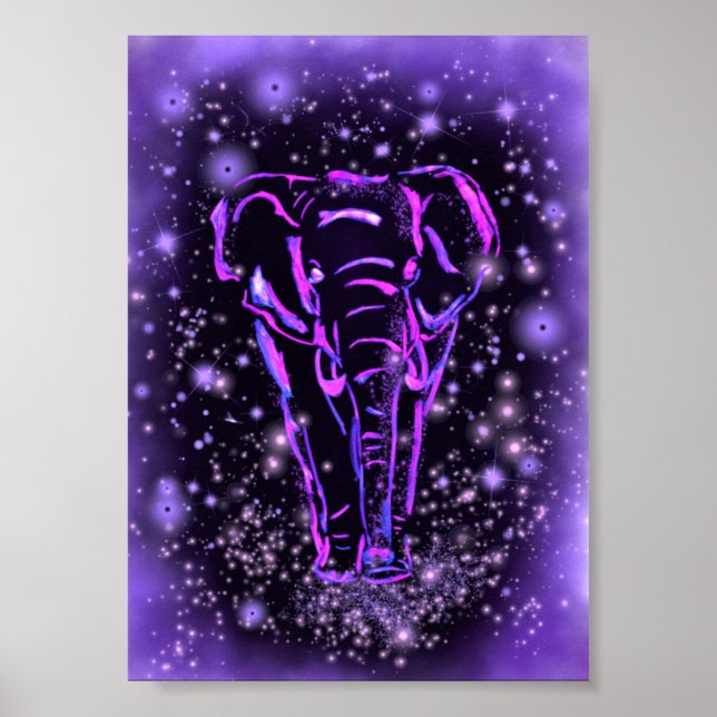 Elephant Walking Poster Lila Rosa Starry Night (Framsidan)