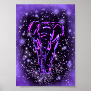 Elephant Walking Poster Starry Night Lila Rosa
