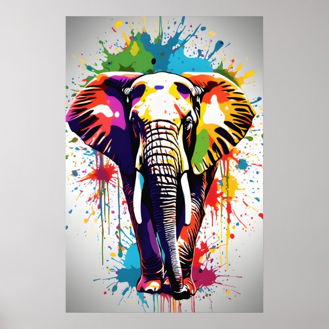 Elephant Wall Art, Animal Wildlife Splatter Art Poster (Framsidan)