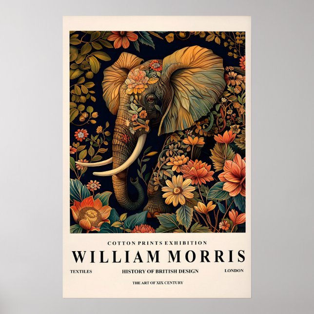 Elephant wall art, William Morris print, Dark Poster (Framsidan)