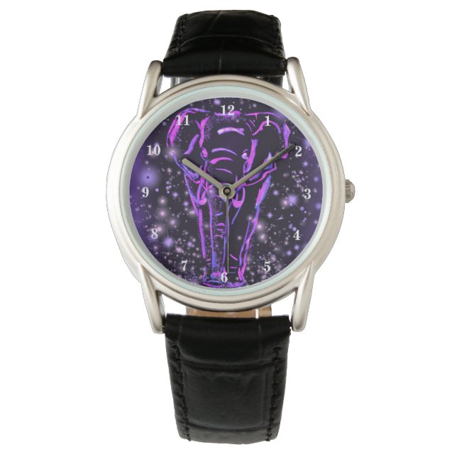 Elephant Watch Lila Rosa Starry Night Armbandsur (Framsida)