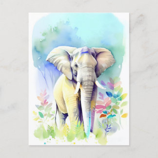 Elephant Watercolor Porträtt 4 Vykort
