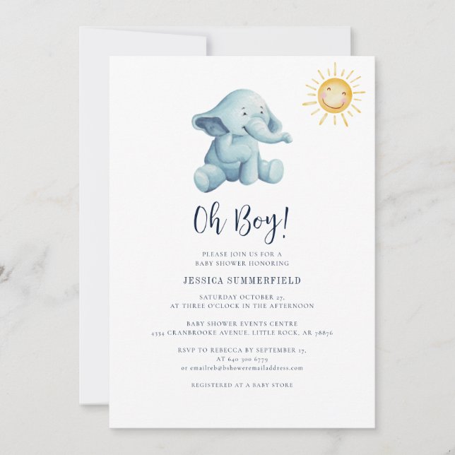 Elephant Watercolor Sunshine Baby Shower Inbjudningar (Framsida)