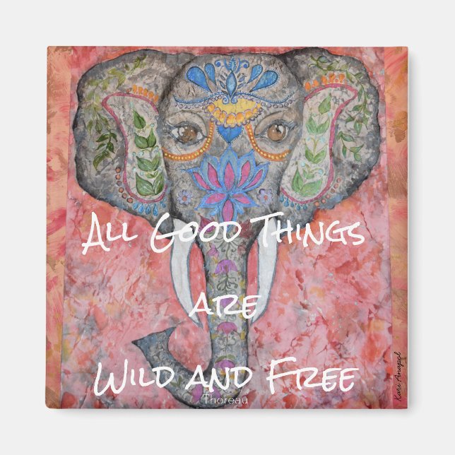 Elephant Watercolor Vild och Free Thoreau Magnet (Framsidan)