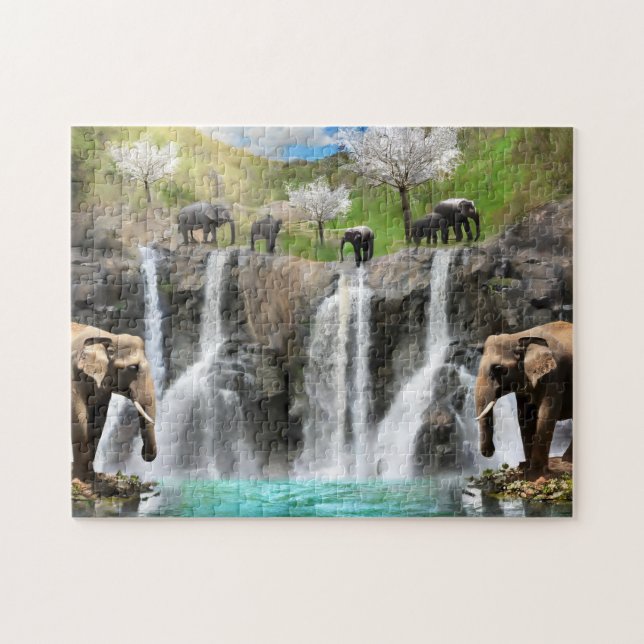 Elephant Waterfall 2 Easy Brain Art Puzzle Photo Pussel (Horisontell)