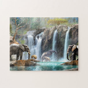 Elephant Waterfall 3 Photo Puzzles Internet Jigsza Pussel