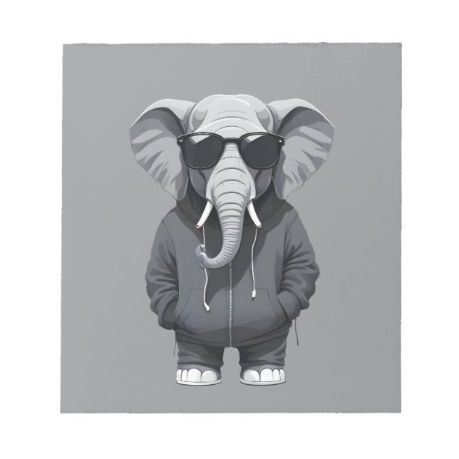 Elephant Wearing Hoodie Funny Coola Animal Vector Anteckningsblock (Framsida)